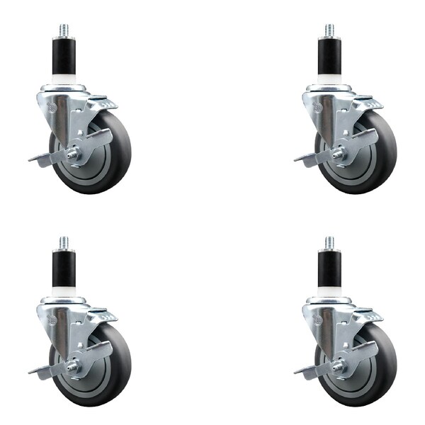 Service Caster 4'' SS Thermoplastic Rubber Swivel 1-3/8'' Expanding Stem Caster Set with Brake, 4PK SCC-SSEX20S414-TPRB-TLB-138-4 - main